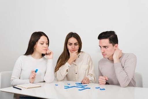 Person playing mind games to strengthen logical thinking