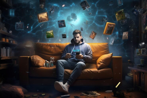 Person playing online mind games to train the brain